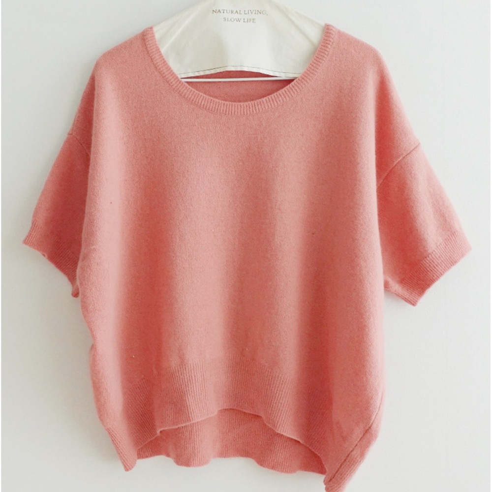 Fine Wool Round Short Sleeve Knit Top